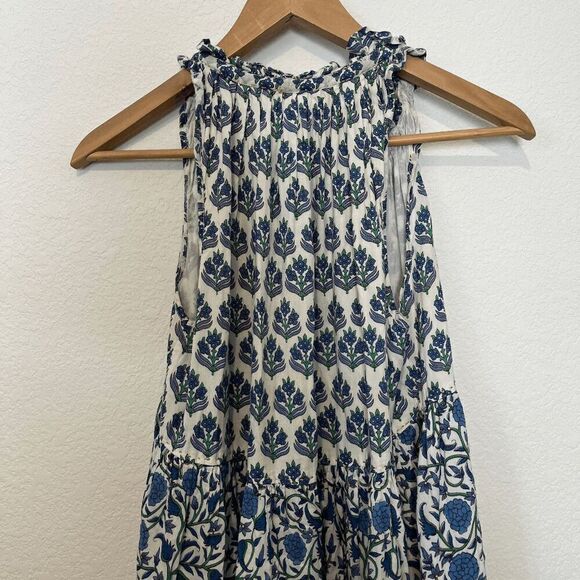 Anthropologie Ro's Garden Sofia Blue Floral Sleeveless Maxi Dress Women's Small - Picture 6 of 9